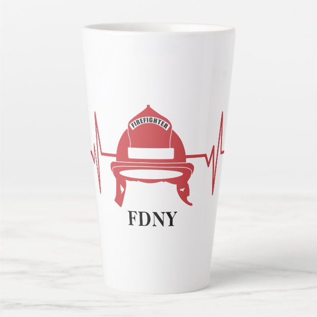 Firefighter Helmet Heartbeat Personalised  Latte Mug (Front)
