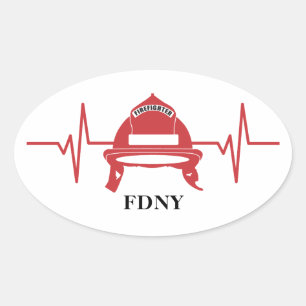 Firefighter Helmet Heartbeat Personalised  Oval Sticker