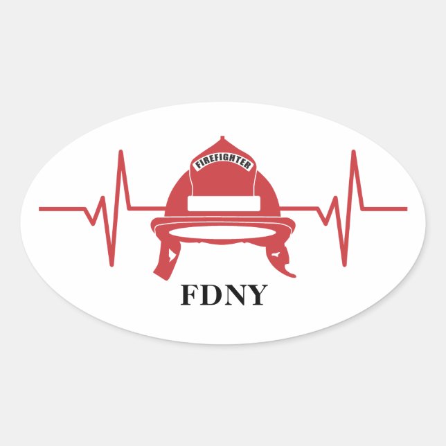 Firefighter Helmet Heartbeat Personalised  Oval Sticker (Front)