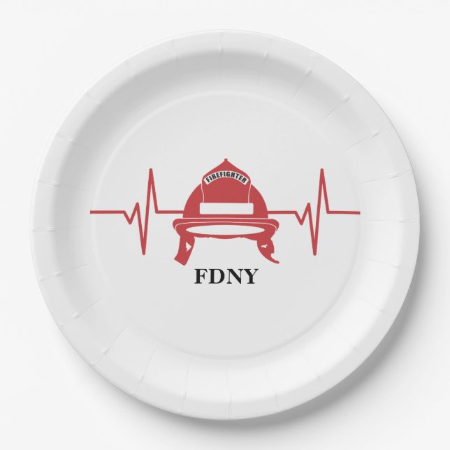 Firefighter Helmet Heartbeat Personalised Paper Plate (Front)