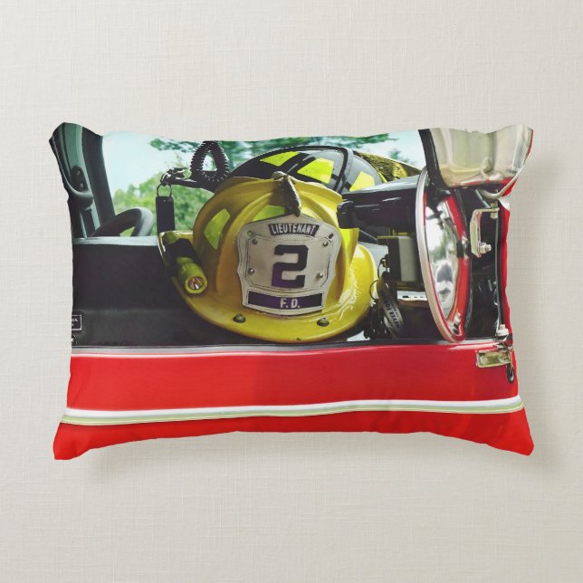 Firefighter Helmets Inside Fire Truck Decorative Cushion (Front)