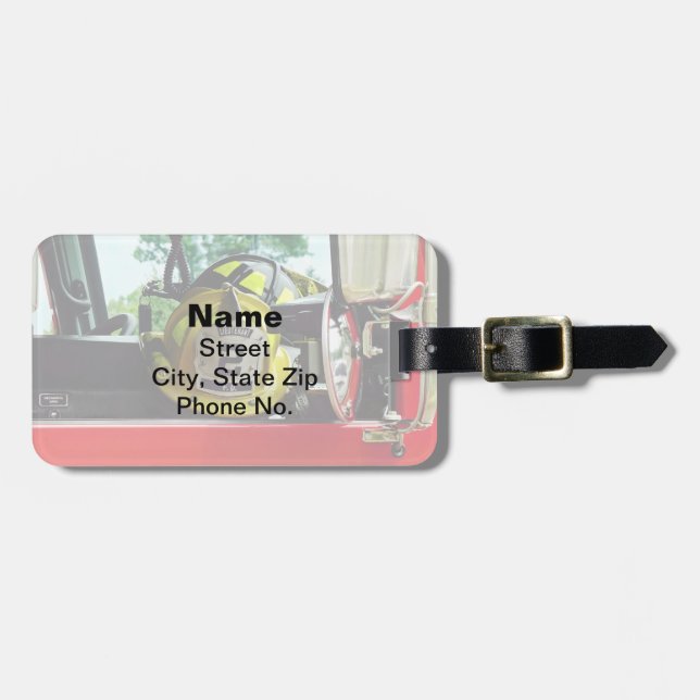 Firefighter Helmets Inside Fire Truck Luggage Tag (Front Horizontal)