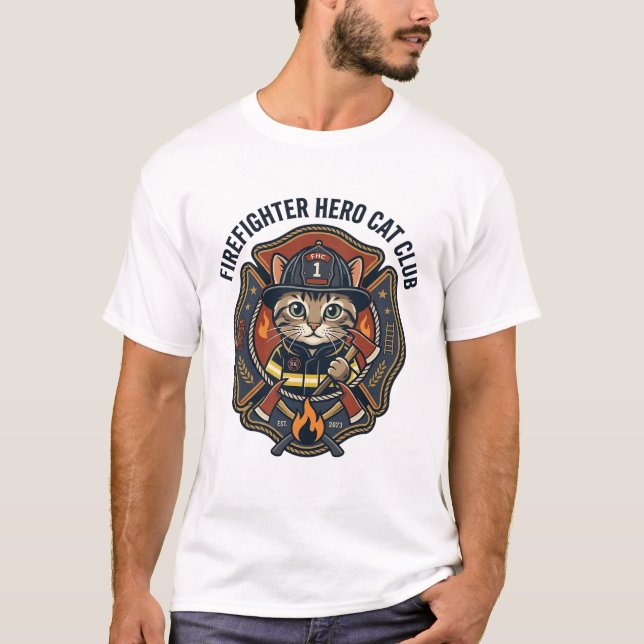 Firefighter Hero Cat Cat Graphic Tee Art - Firefig (Front)