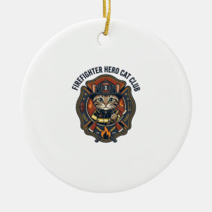 Firefighter Hero Cat Cat Graphic Tee Art - Firefig Ceramic Tree Decoration