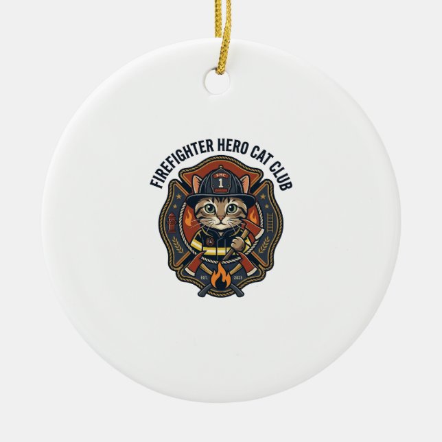 Firefighter Hero Cat Cat Graphic Tee Art - Firefig Ceramic Tree Decoration (Front)