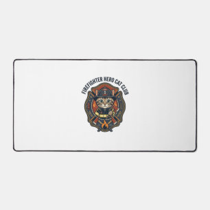 Firefighter Hero Cat Cat Graphic Tee Art - Firefig Desk Mat