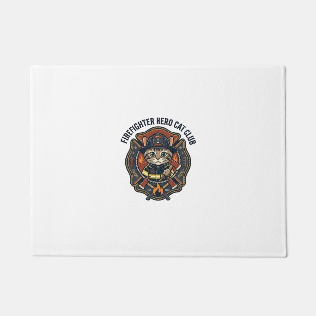 Firefighter Hero Cat Cat Graphic Tee Art - Firefig Doormat (Front)