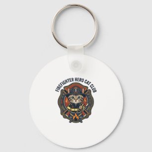 Firefighter Hero Cat Cat Graphic Tee Art - Firefig Key Ring