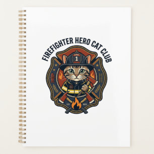 Firefighter Hero Cat Cat Graphic Tee Art - Firefig Planner