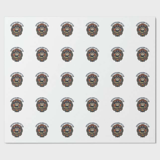 Firefighter Hero Cat Cat Graphic Tee Art - Firefig Wrapping Paper (Flat)