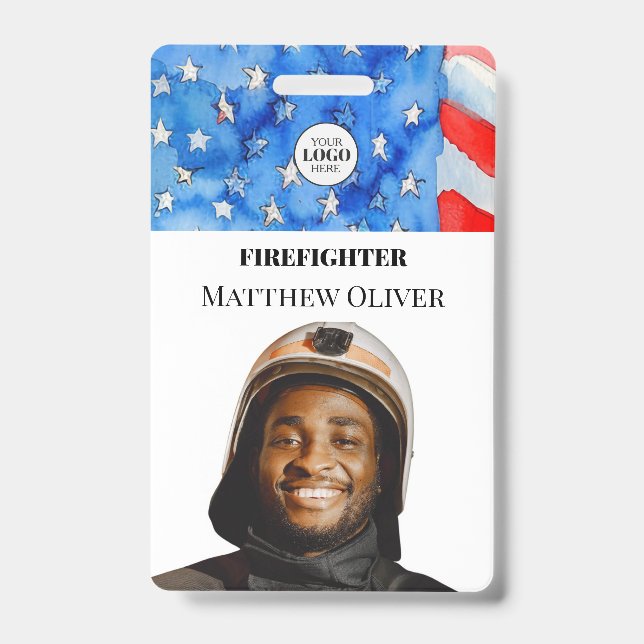 Firefighter ID Photo Flag Logo Badge (Front)