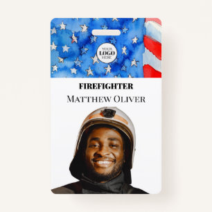 Firefighter ID Photo Flag Logo Badge ID Badge