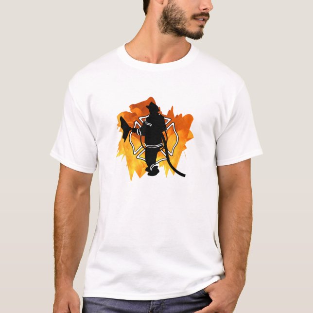 Firefighter In Flames T-Shirts & Apparel (Front)