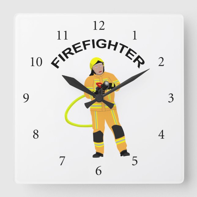 firefighter in sandy-colored wear qua square wall clock (Front)