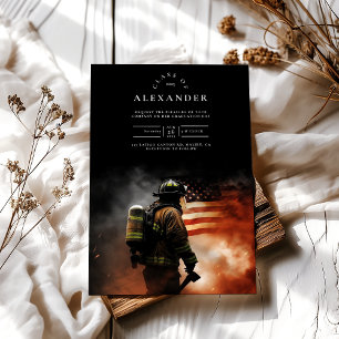 Firefighter in Smoke American Flag Graduation Invitation