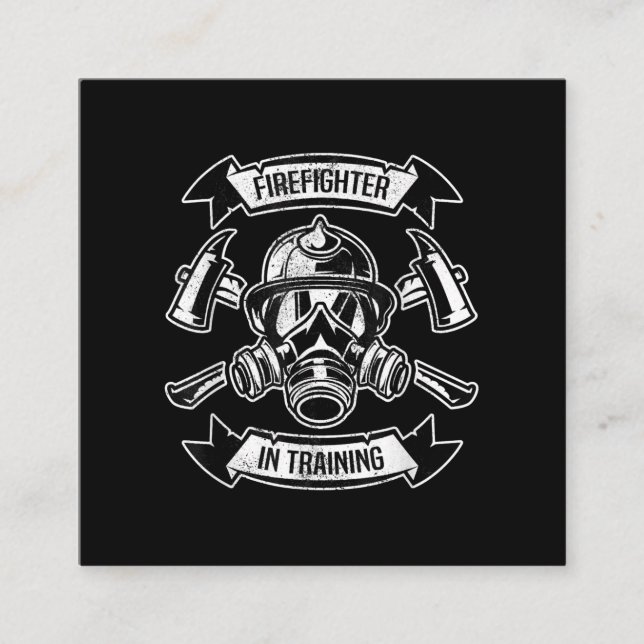 Firefighter In Training Axe Gas Masks Aspirant Square Business Card (Front)