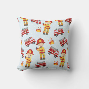 Firefighter Kids and Trucks Pattern Cushion