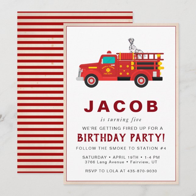 Firefighter Kids Birthday Invitation (Front/Back)