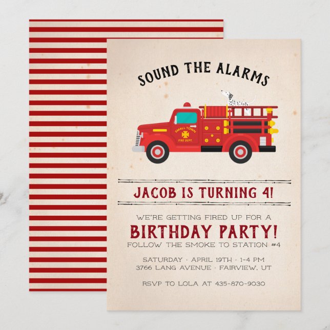 Firefighter Kids Birthday Invitation (Front/Back)