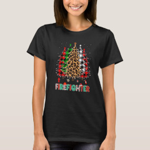 Firefighter Leopard Red White Green Plaid Christma T-Shirt