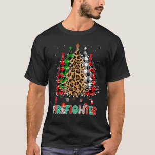 Firefighter Leopard Red White Green Plaid Christma T-Shirt