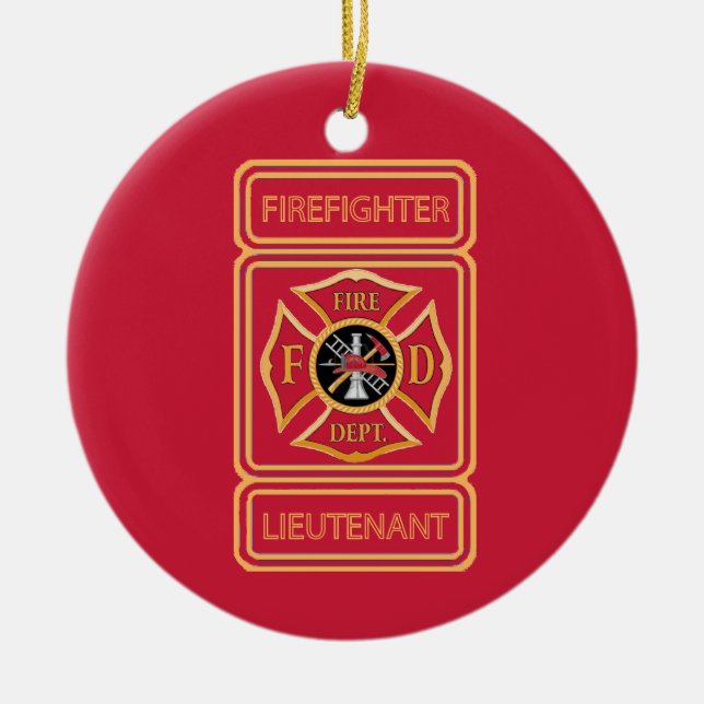 Firefighter Lieutenant Custom Ceramic Tree Decoration (Front)