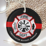 Firefighter Maltese Cross Personalised Fireman Acr Key Ring<br><div class="desc">Personalised Thin Red Line Maltese Cross Firefighter Keychain - modern black red and silver design . Personalise with fire departments, firefighter name, or your text. This personalised firefighter keychain is perfect for fire departments, fire service, or as a memorial keepsake, christmas gifts or stocking stuffers. COPYRIGHT © 2020 Judy Burrows,...</div>