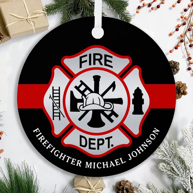 Firefighter Maltese Cross Personalised Fireman Metal Tree Decoration (Creator Uploaded)
