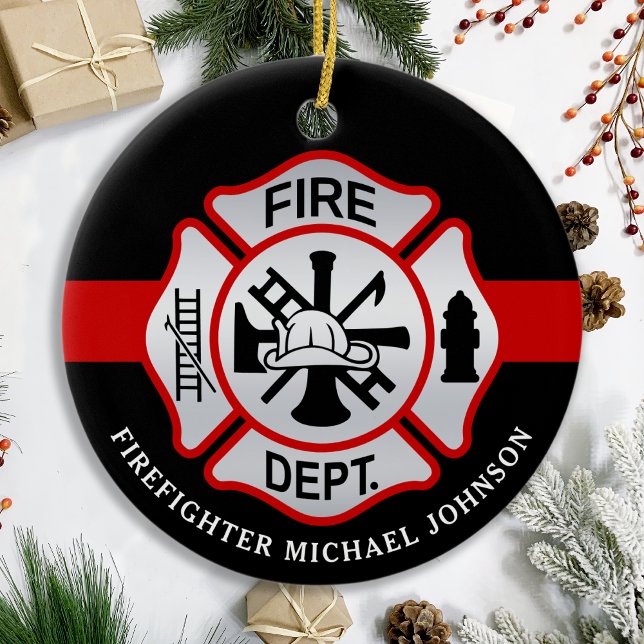 Firefighter Maltese Cross Personalized Fireman Ceramic Tree Decoration (Creator Uploaded)