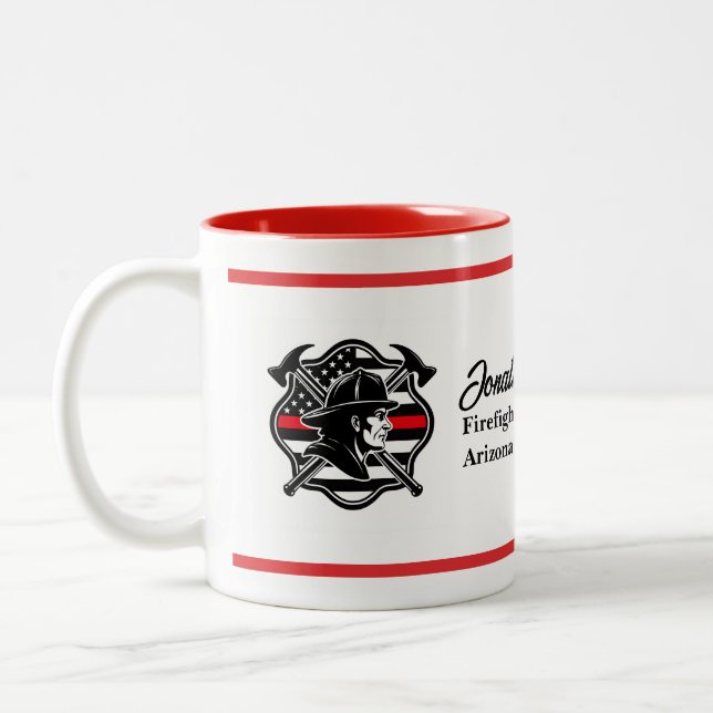 Firefighter Maltese Cross & Thin Red Line Flag  Tw Two-Tone Coffee Mug (Left)