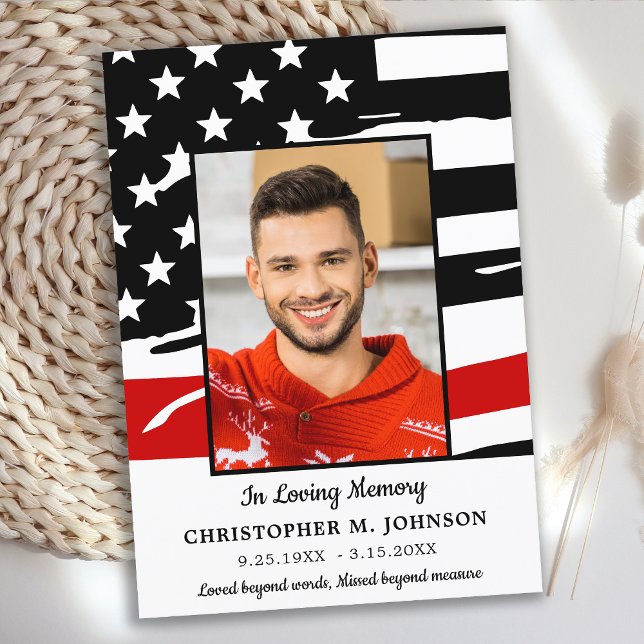 Firefighter Memorial Modern Thin Red Line Funeral Thank You Card (Creator Uploaded)