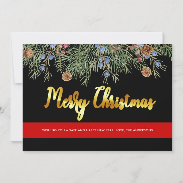 Firefighter  Merry Christmas Thin Red Line Holiday Card (Front)