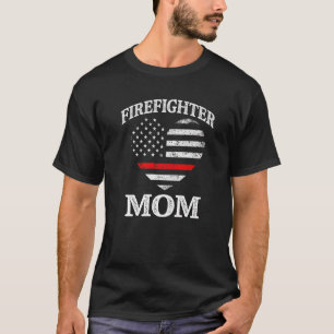 Firefighter Mom Patriotic US Flag Heart Funny Fire T-Shirt