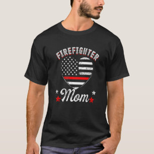 Firefighter Mom Vintage US Flag Heart Firewoman Fi T-Shirt