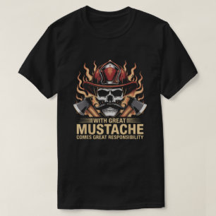 Firefighter Mustache Skull Hero Flame Axes First R T-Shirt