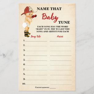 Firefighter Name Baby Tune Baby Shower Game Card