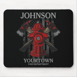 Firefighter NAME Fire Department Hydrant USA Flag  Mouse Mat