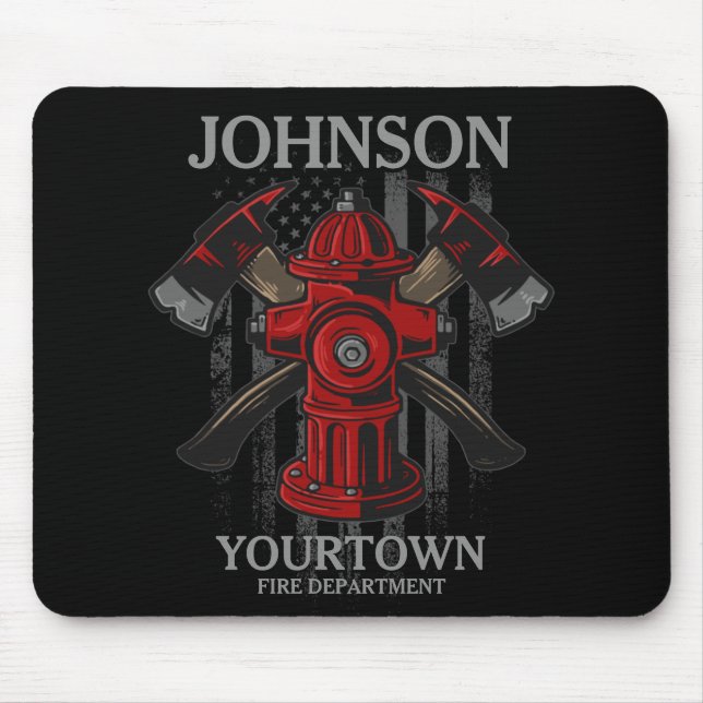 Firefighter NAME Fire Department Hydrant USA Flag  Mouse Mat (Front)