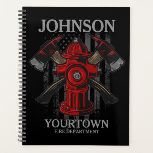Firefighter NAME Fire Department Hydrant USA Flag  Planner