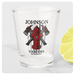 Firefighter NAME Fire Department Hydrant USA Flag  Shot Glass