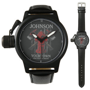 Firefighter NAME Fire Department Hydrant USA Flag Watch