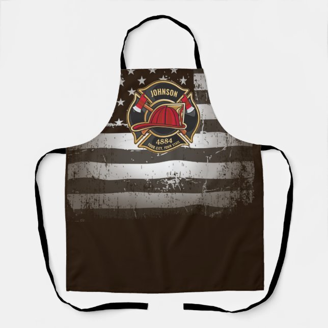 Firefighter NAME Fireman Fire Department USA Flag Apron (Front)