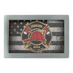 Firefighter NAME Fireman Fire Department USA Flag Belt Buckle<br><div class="desc">Firefighter NAME Fireman Fire Department USA Flag design - Emblem with Red Helmet and Axe. Customise with your Name,  Station/Dept Number and location.</div>