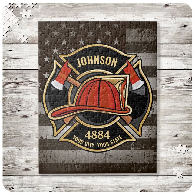 Firefighter NAME Fireman Fire Department USA Flag Jigsaw Puzzle (Creator Uploaded)