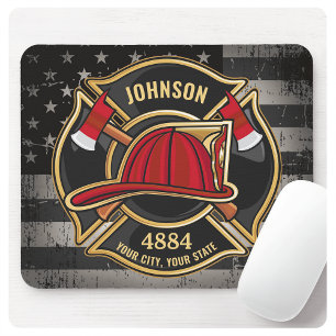 Firefighter NAME Fireman Fire Department USA Flag Mouse Mat