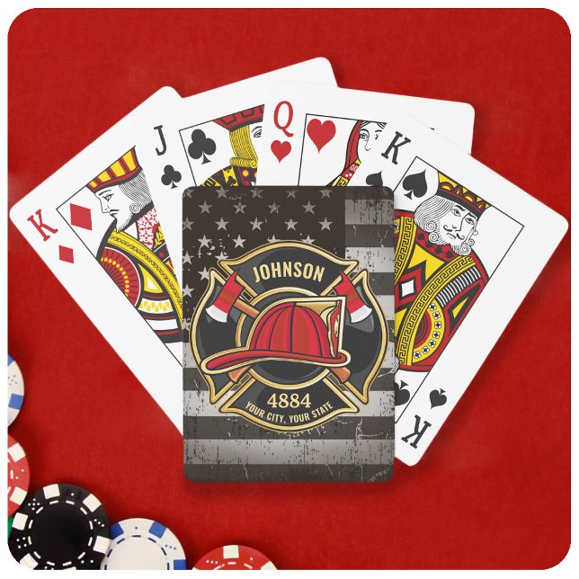 Firefighter NAME Fireman Fire Department USA Flag Playing Cards (Creator Uploaded)
