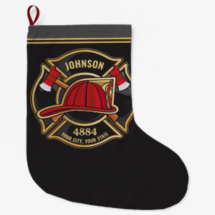 Firefighter NAME Fireman Fire Station Department Large Christmas Stocking