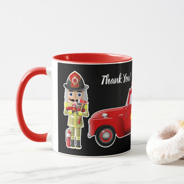 Firefighter Nutcrackers with Little Red Trucks Mug (With Donut)