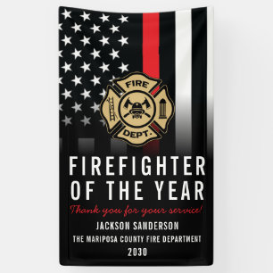 Firefighter of the Year Employee Logo Red Line Banner
