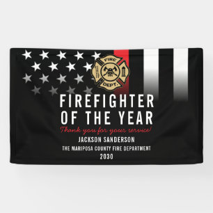 Firefighter of the Year Employee Logo Red Line Banner